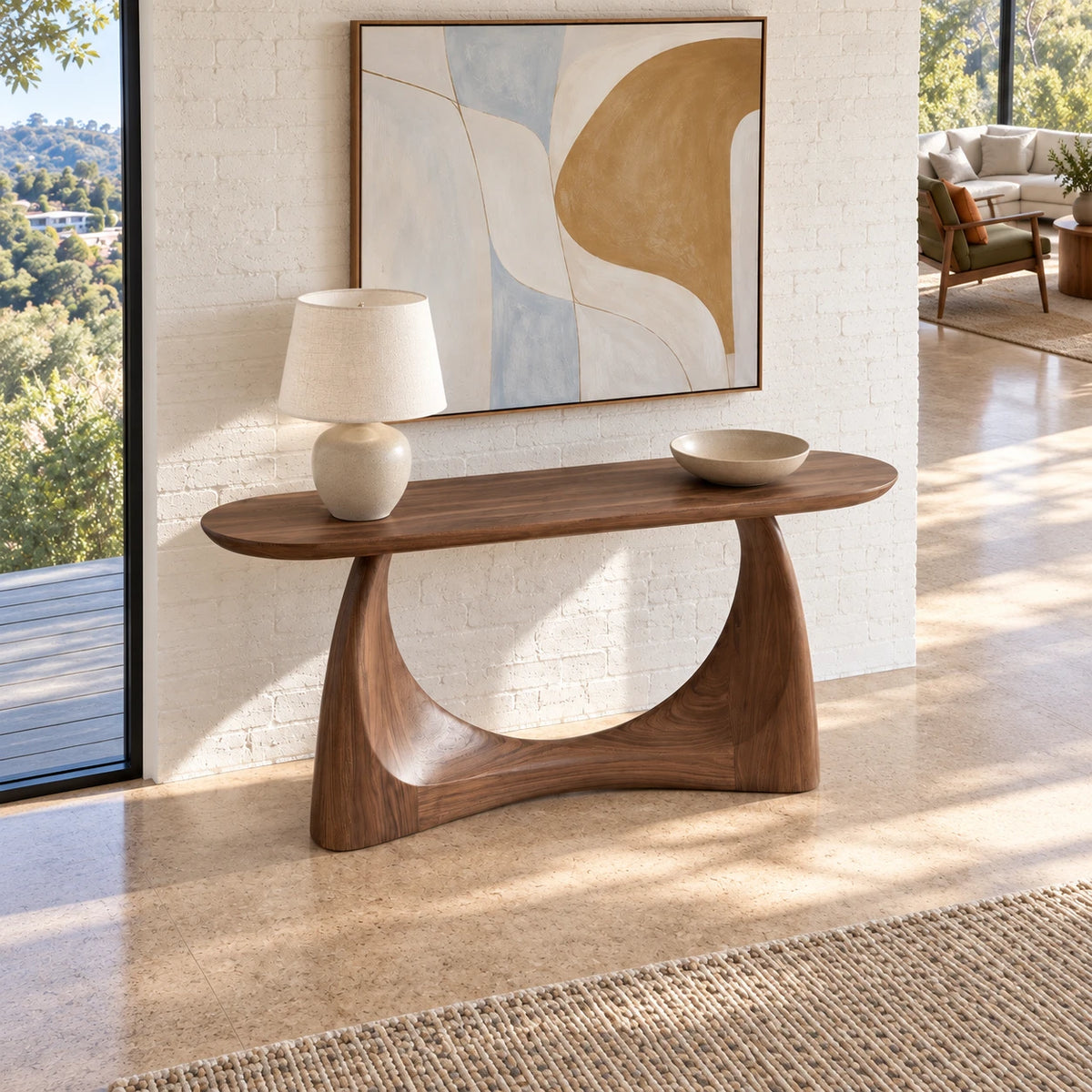 Console Table with Crescent Cut-Out Pedestal Base and Rounded Oval Top - Arboriswood - 5