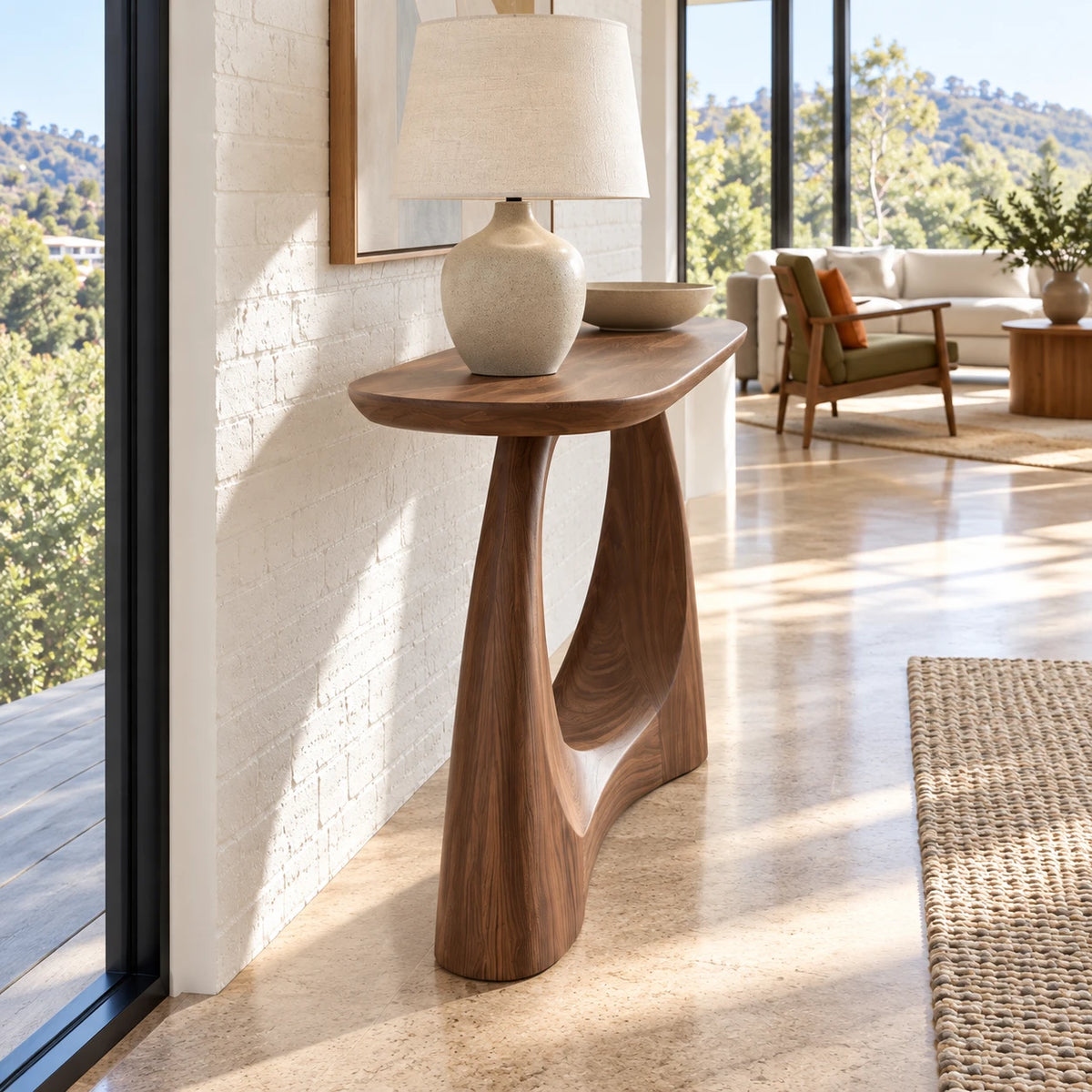 Console Table with Crescent Cut-Out Pedestal Base and Rounded Oval Top - Arboriswood - 6