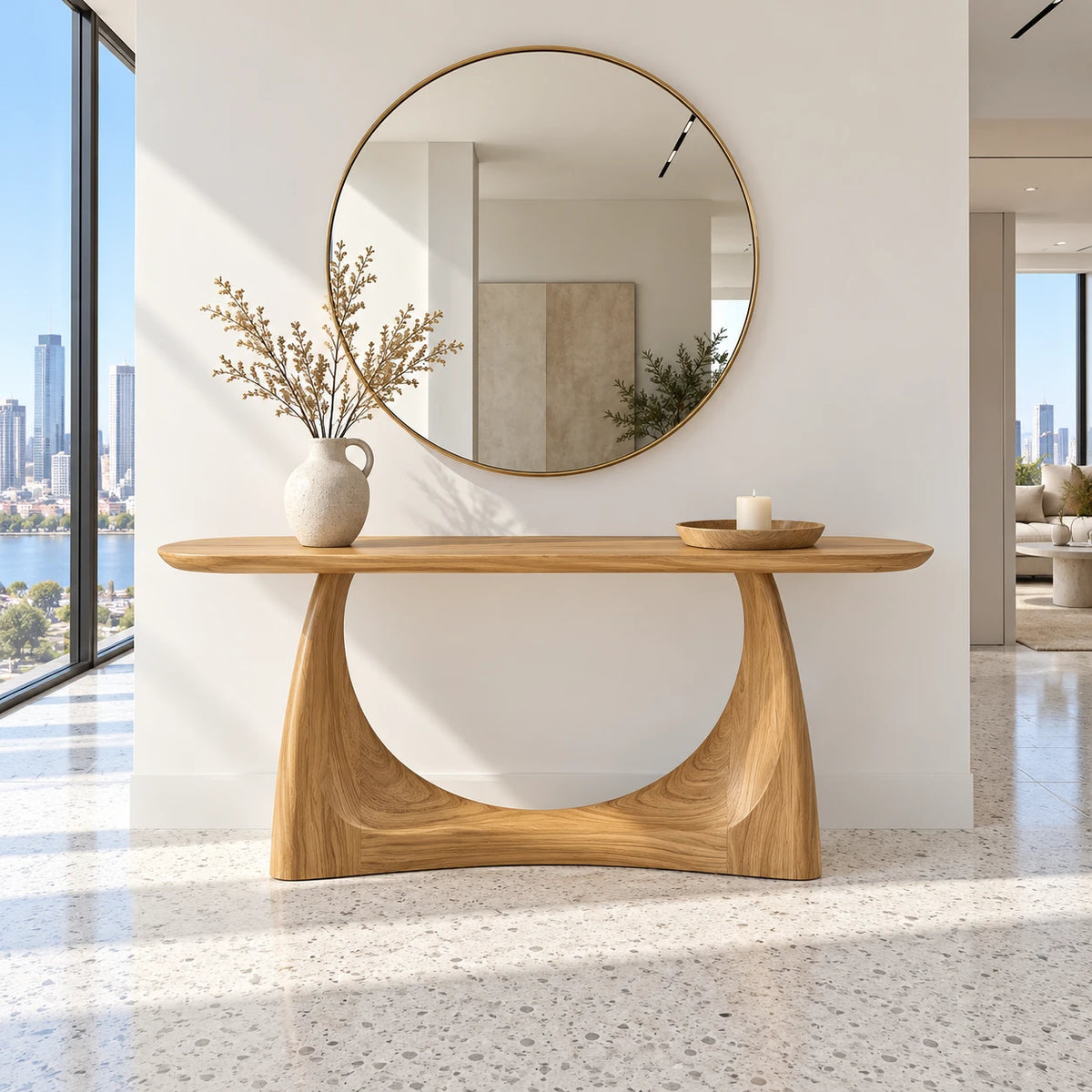 Console Table with Crescent Cut-Out Pedestal Base and Rounded Oval Top - Arboriswood - 8
