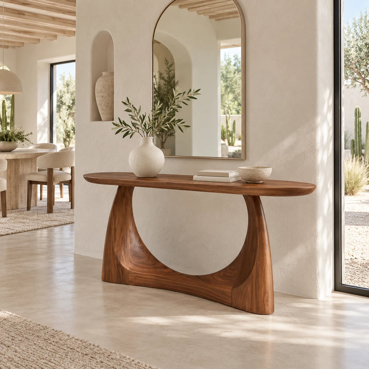 Console Table with Crescent Cut-Out Pedestal Base and Rounded Oval Top - Arboriswood - 9