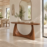 Console Table with Crescent Cut-Out Pedestal Base and Rounded Oval Top - Arboriswood - 9