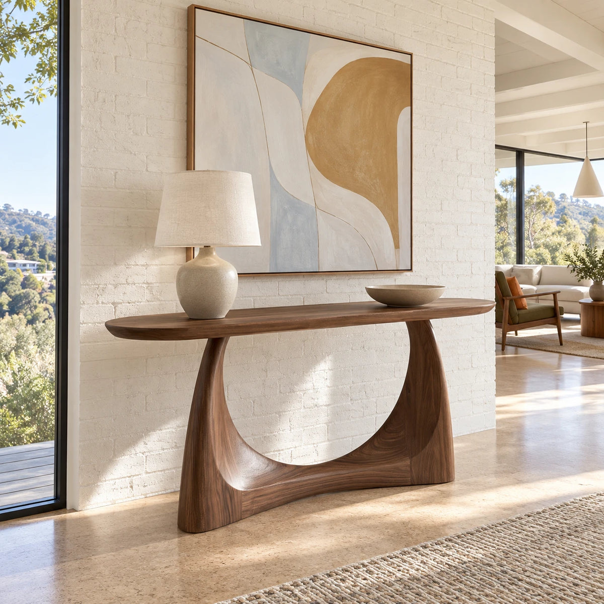 Console Table with Crescent Cut-Out Pedestal Base and Rounded Oval Top - Arboriswood