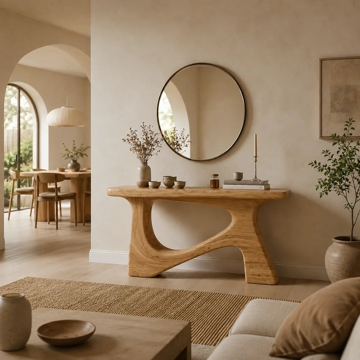 Console Table with Sculptural Curved Legs in Natural Solid Wood - Arboriswood - 1