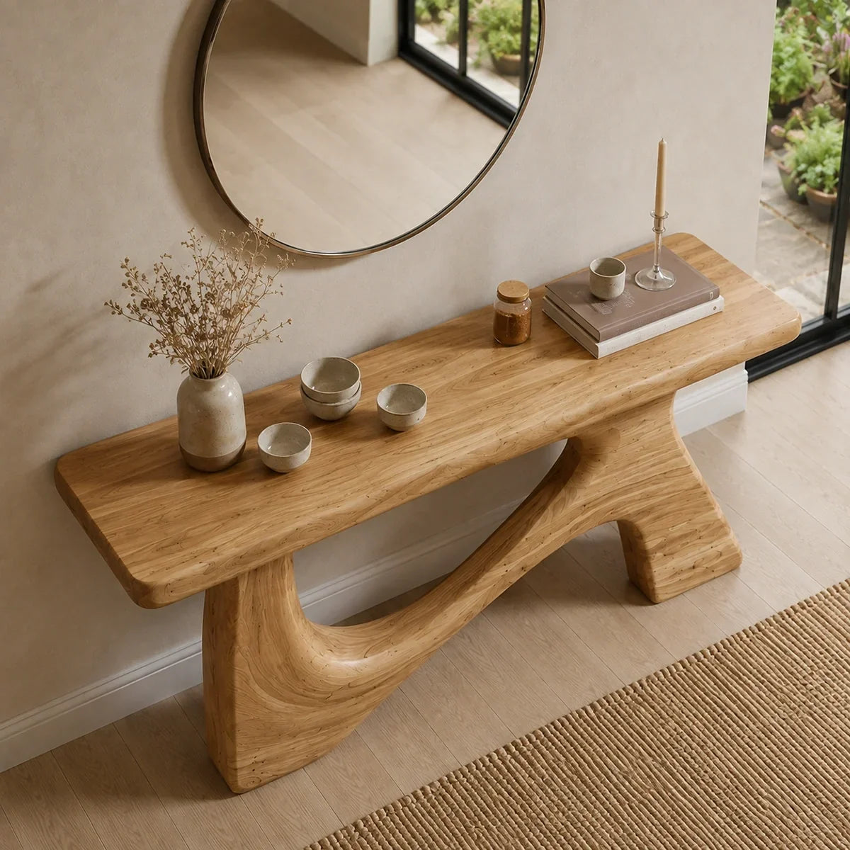Console Table with Sculptural Curved Legs in Natural Solid Wood - Arboriswood - 4