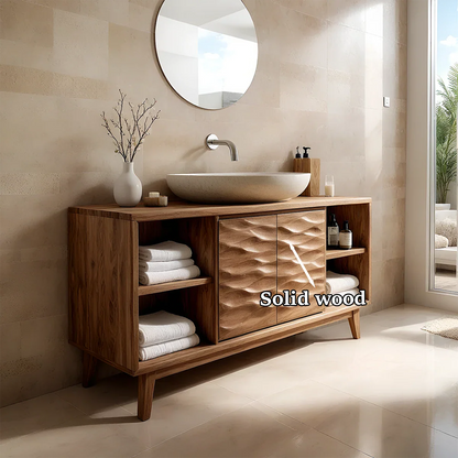 Contemporary acacia bathroom vanity with warm wood tone design
