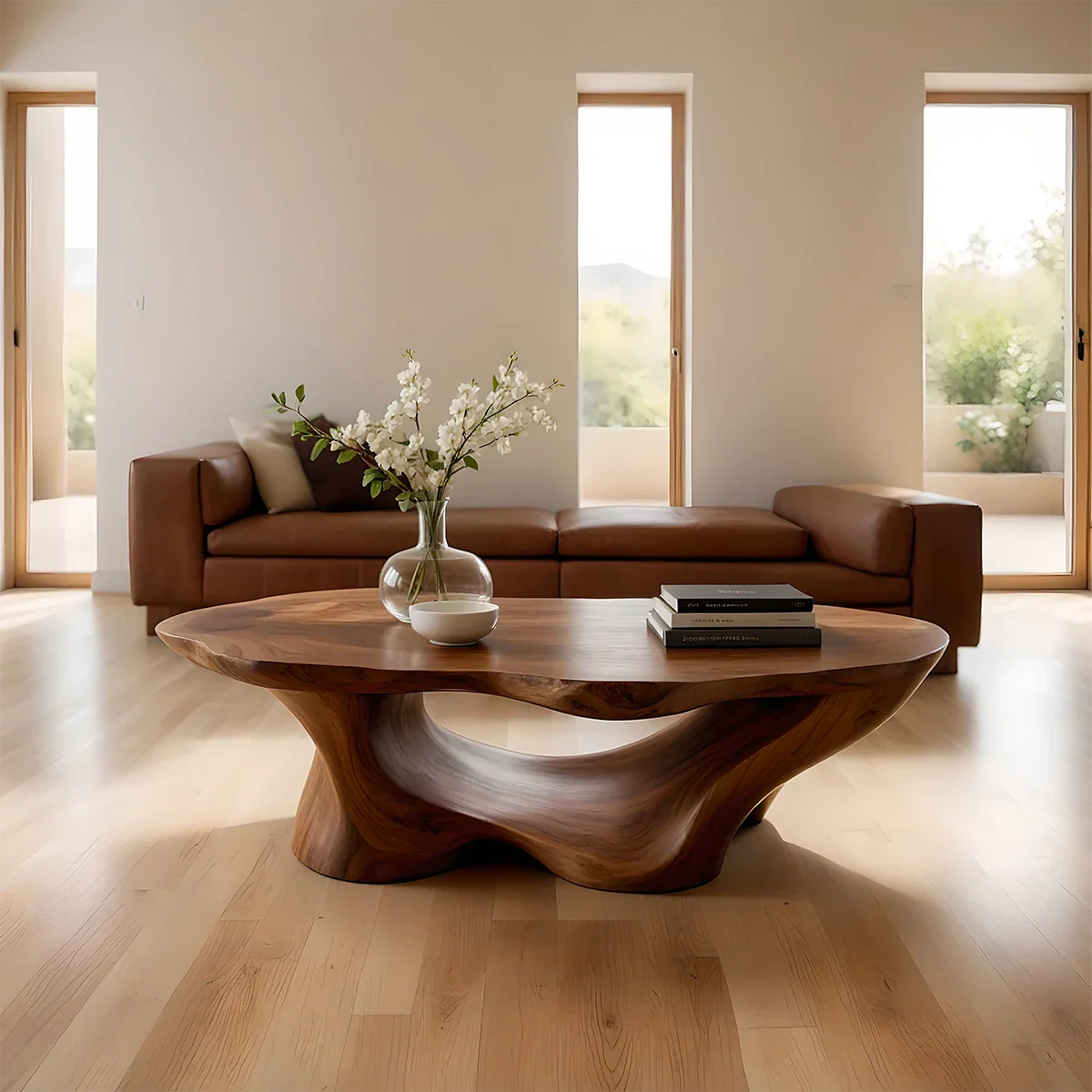 Brown coffee table with rounded corner design