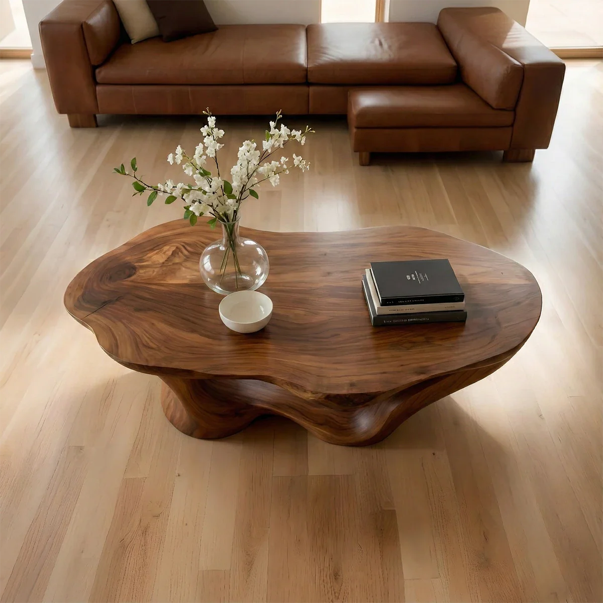 Brown coffee table with clean shape and soft corners