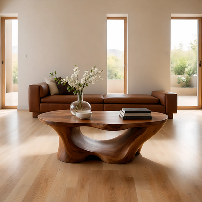 Luxury Solid Wood Sculptural Coffee Table – Organic Living Room Table