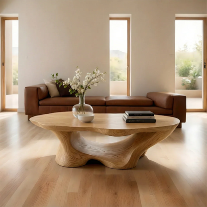 Oak coffee table with refined edge and simple form