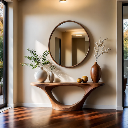 Organic Sculptural Console Table Natural Solid Wood Entryway Arch Base