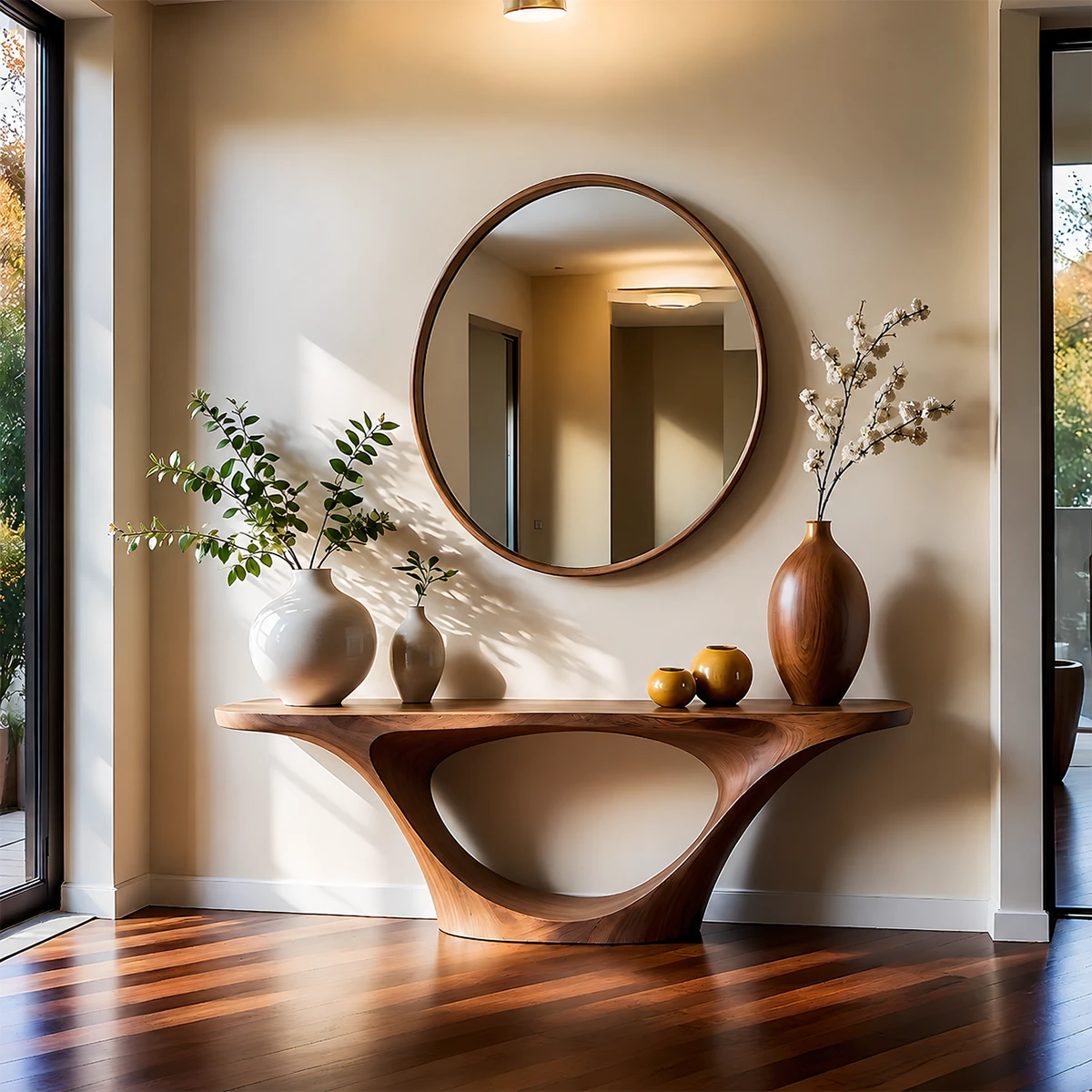 Organic Sculptural Console Table Natural Solid Wood Entryway Arch Base