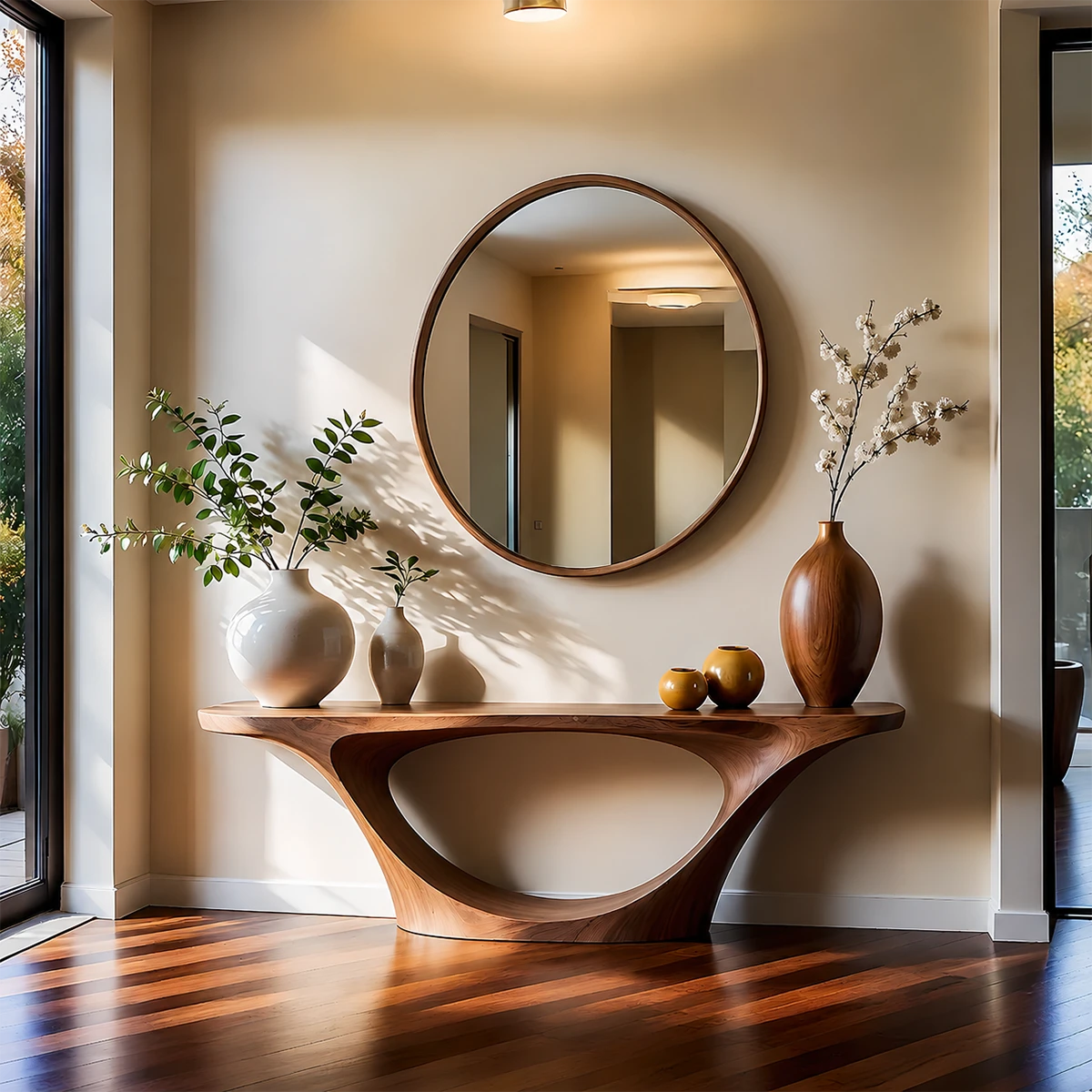 Organic Sculptural Console Table Natural Solid Wood Entryway Arch Base