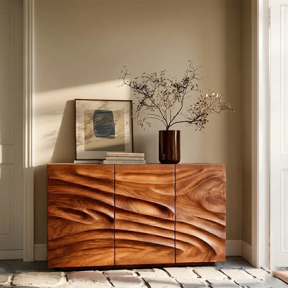 Contemporary Carved Sideboard Cabinet in Natural Solid Wood Design - ArborisWood - 3
