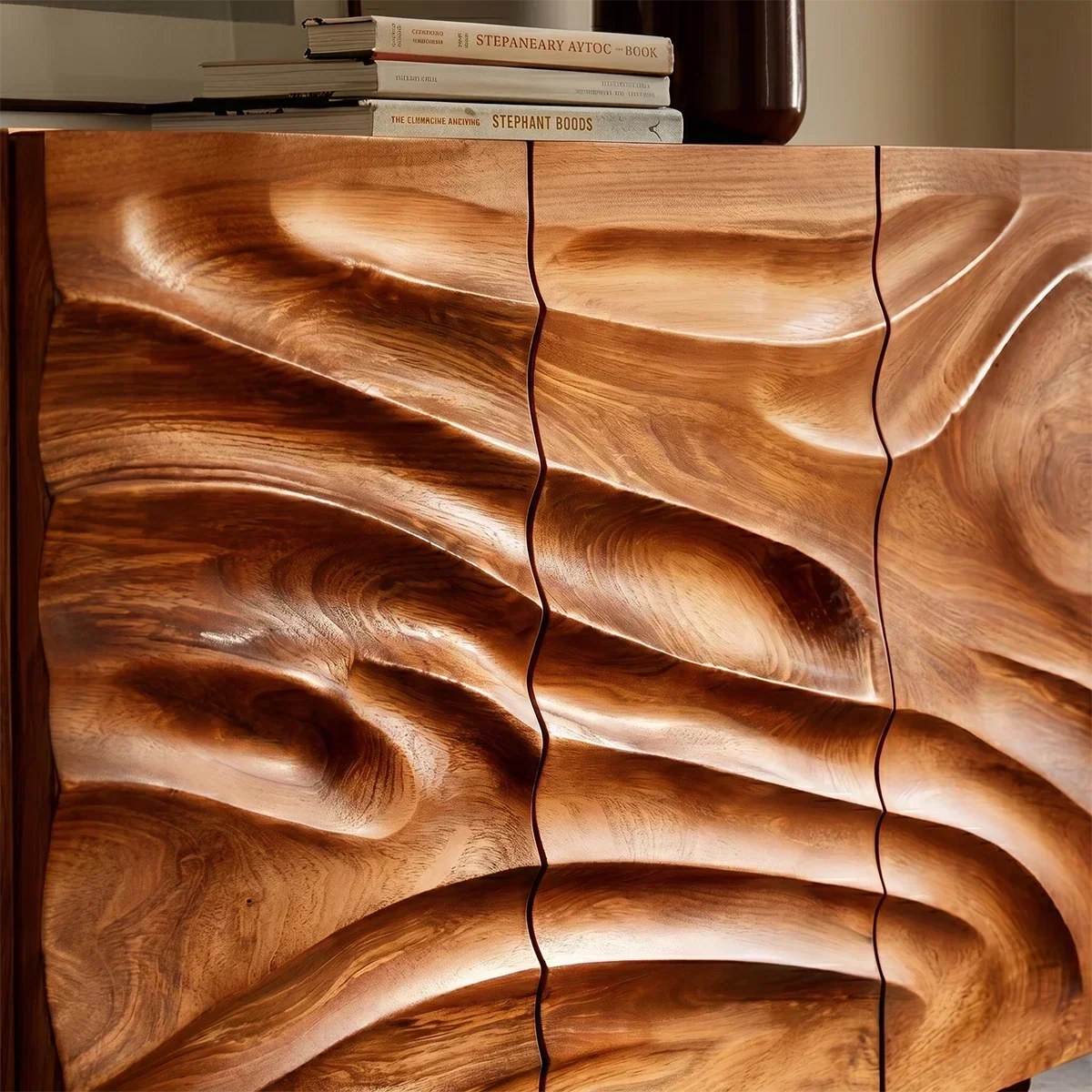 Contemporary Carved Sideboard Cabinet in Natural Solid Wood Design - ArborisWood - 4