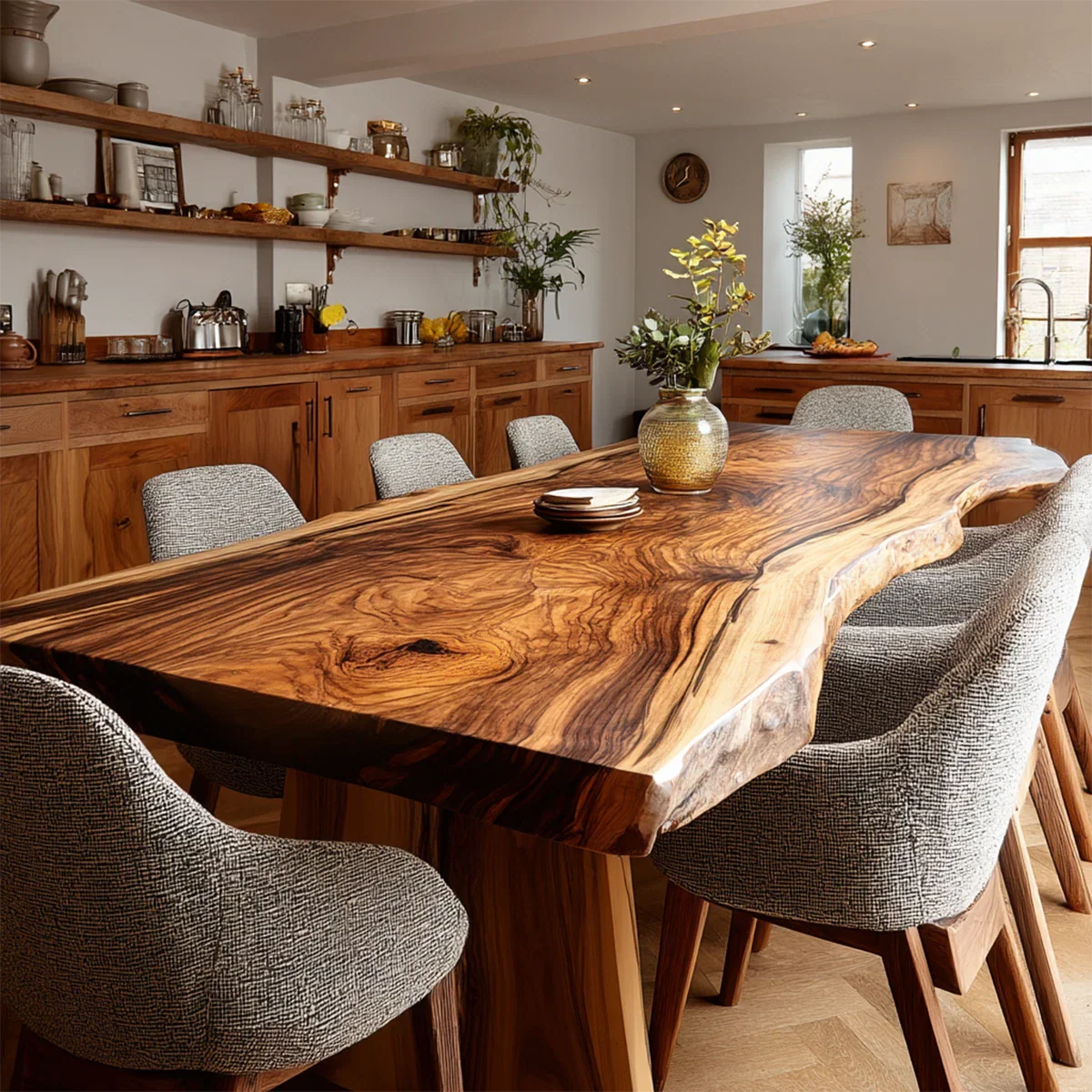 Contemporary Dining Table in Solid Wood with Freeform Edge Slab Top - ArborisWood - 3