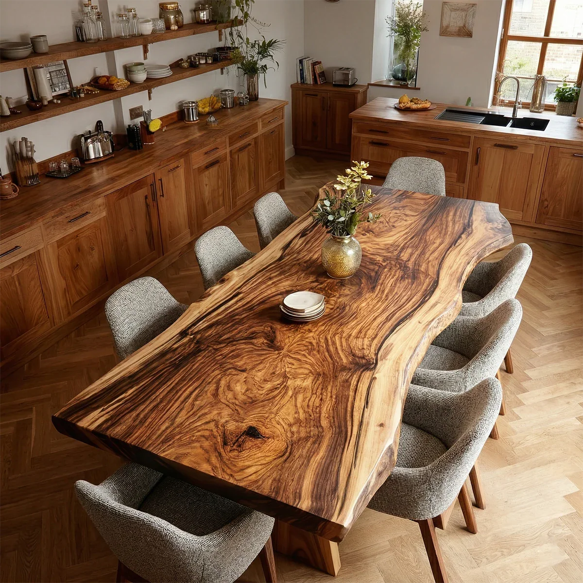 Contemporary Dining Table in Solid Wood with Freeform Edge Slab Top - ArborisWood - 4
