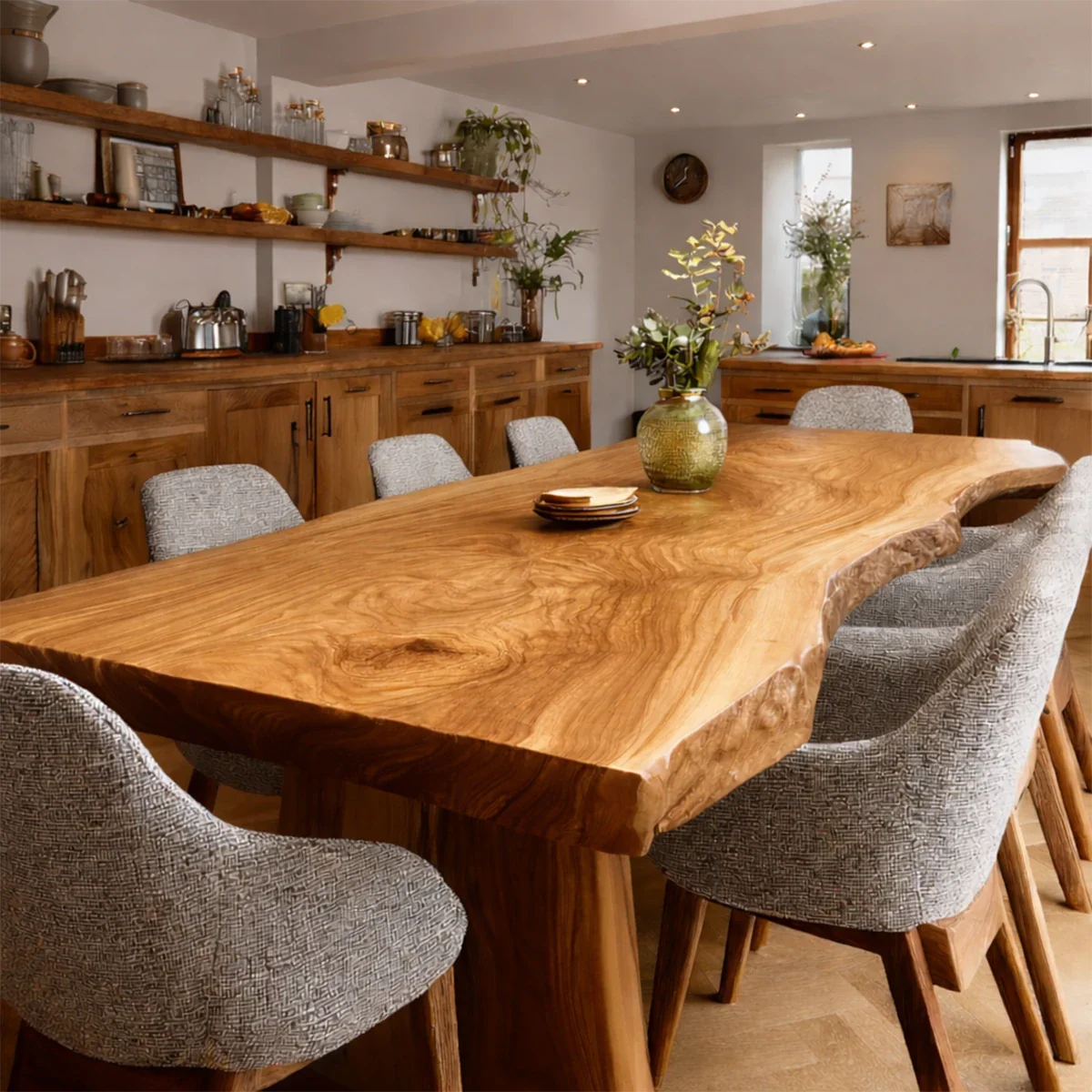 Contemporary Dining Table in Solid Wood with Freeform Edge Slab Top - ArborisWood - 6