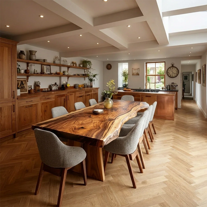 Contemporary Dining Table in Solid Wood with Freeform Edge Slab Top - ArborisWood