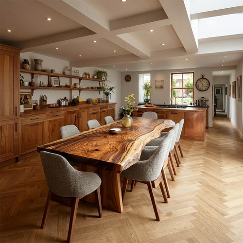Contemporary Dining Table in Solid Wood with Freeform Edge Slab Top - ArborisWood
