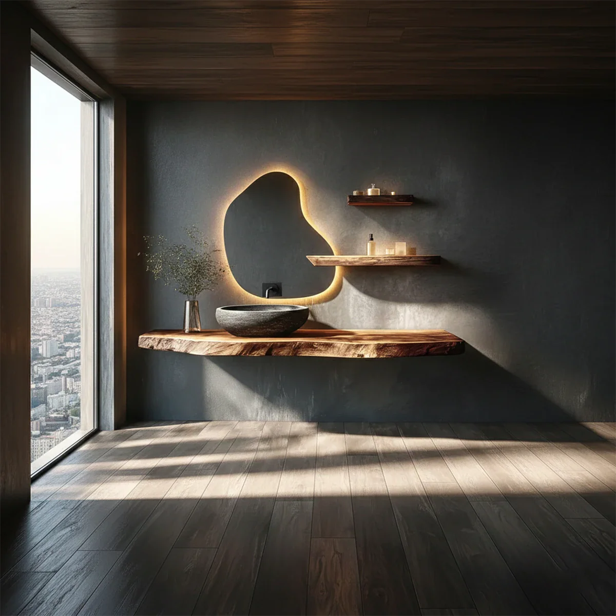 Contemporary Floating Live Edge Wood Bathroom Countertop Shelf - ArborisWood - 2