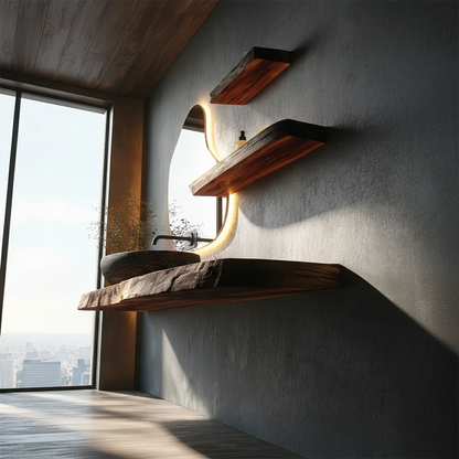 Contemporary Floating Live Edge Wood Bathroom Countertop Shelf - ArborisWood - 4