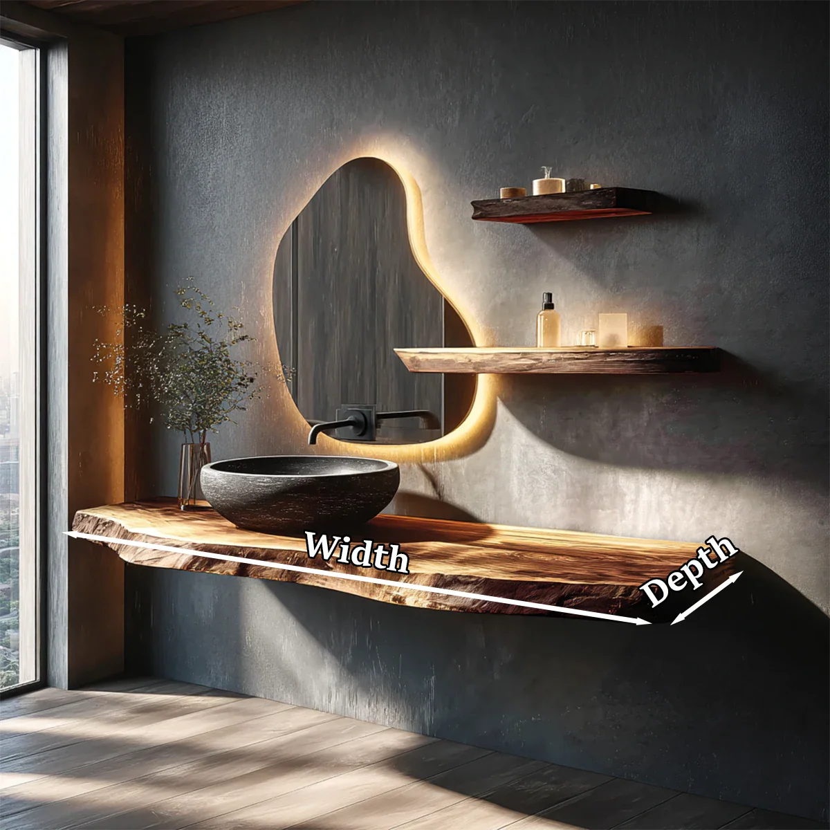 Contemporary Floating Live Edge Wood Bathroom Countertop Shelf - ArborisWood - 9