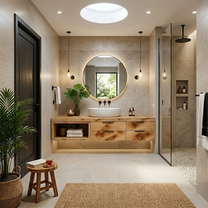 Contemporary Natural Solid Wood Floating Bathroom Vanity With Drawer Storage - ArborisWood - 2