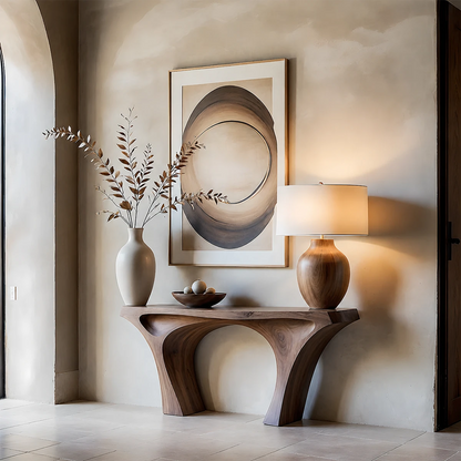 Contemporary Sculptural Console Table Natural Solid Wood Twin Arch Base - ArborisWood - 12