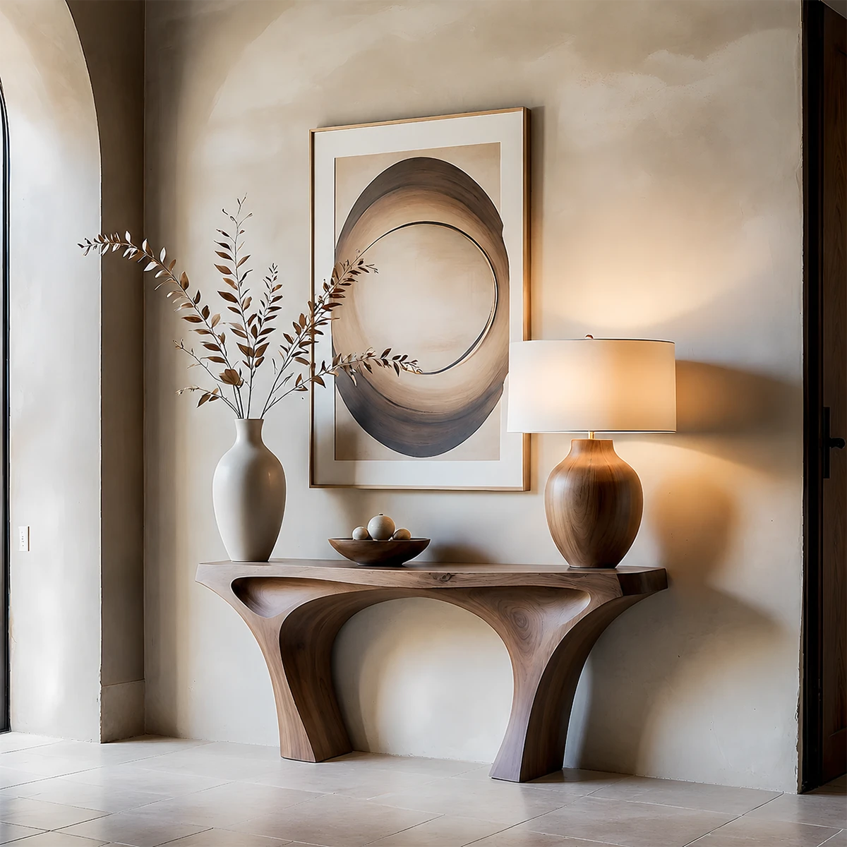 Contemporary Sculptural Console Table Natural Solid Wood Twin Arch Base - ArborisWood - 13
