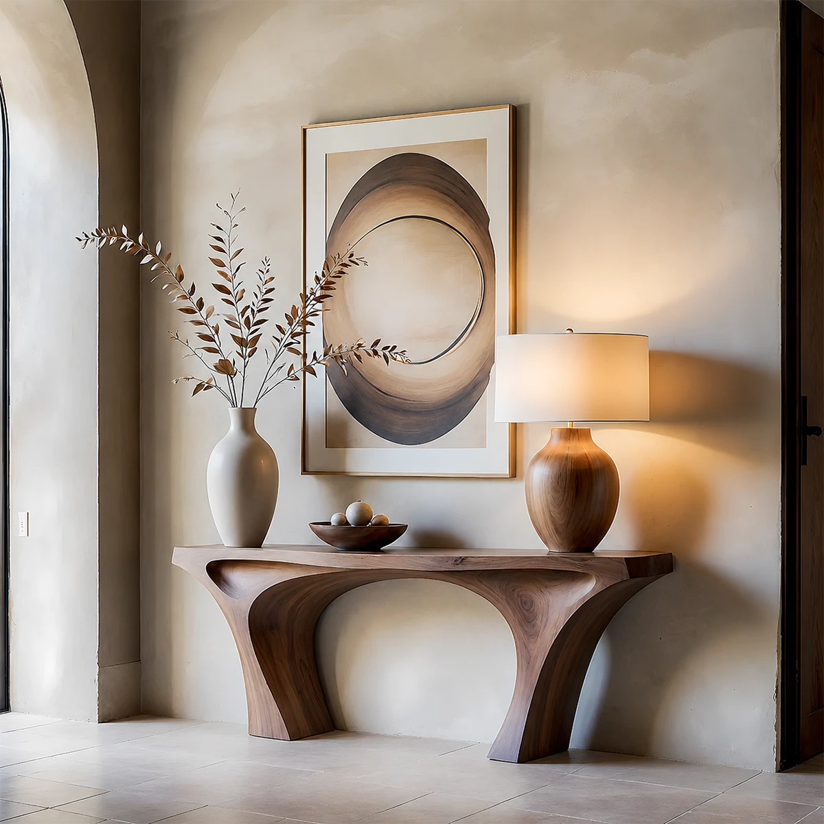 Contemporary Sculptural Console Table Natural Solid Wood Twin Arch Base - ArborisWood - 14