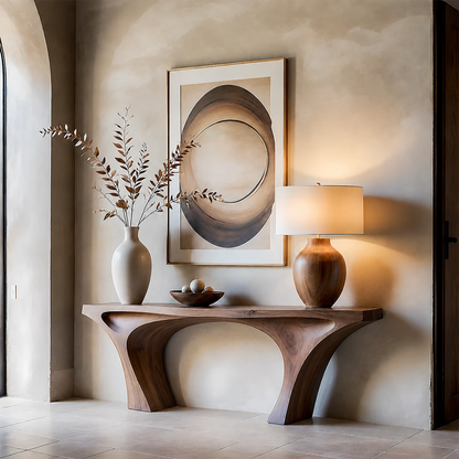 Contemporary Sculptural Console Table Natural Solid Wood Twin Arch Base - ArborisWood - 15