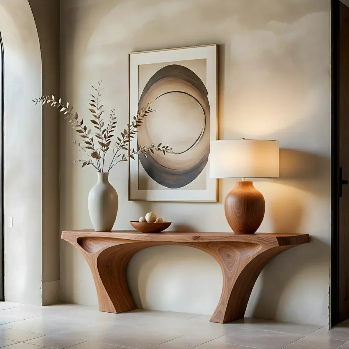 Contemporary Sculptural Console Table Natural Solid Wood Twin Arch Base - Arboriswood - 7