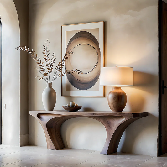 Contemporary Sculptural Console Table Natural Solid Wood Twin Arch Base - ArborisWood