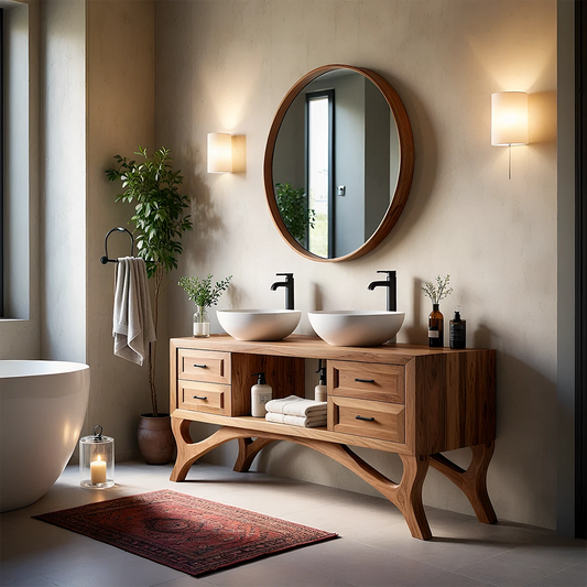Contemporary double vanity in Walnut tone – solid wood bathroom vanity