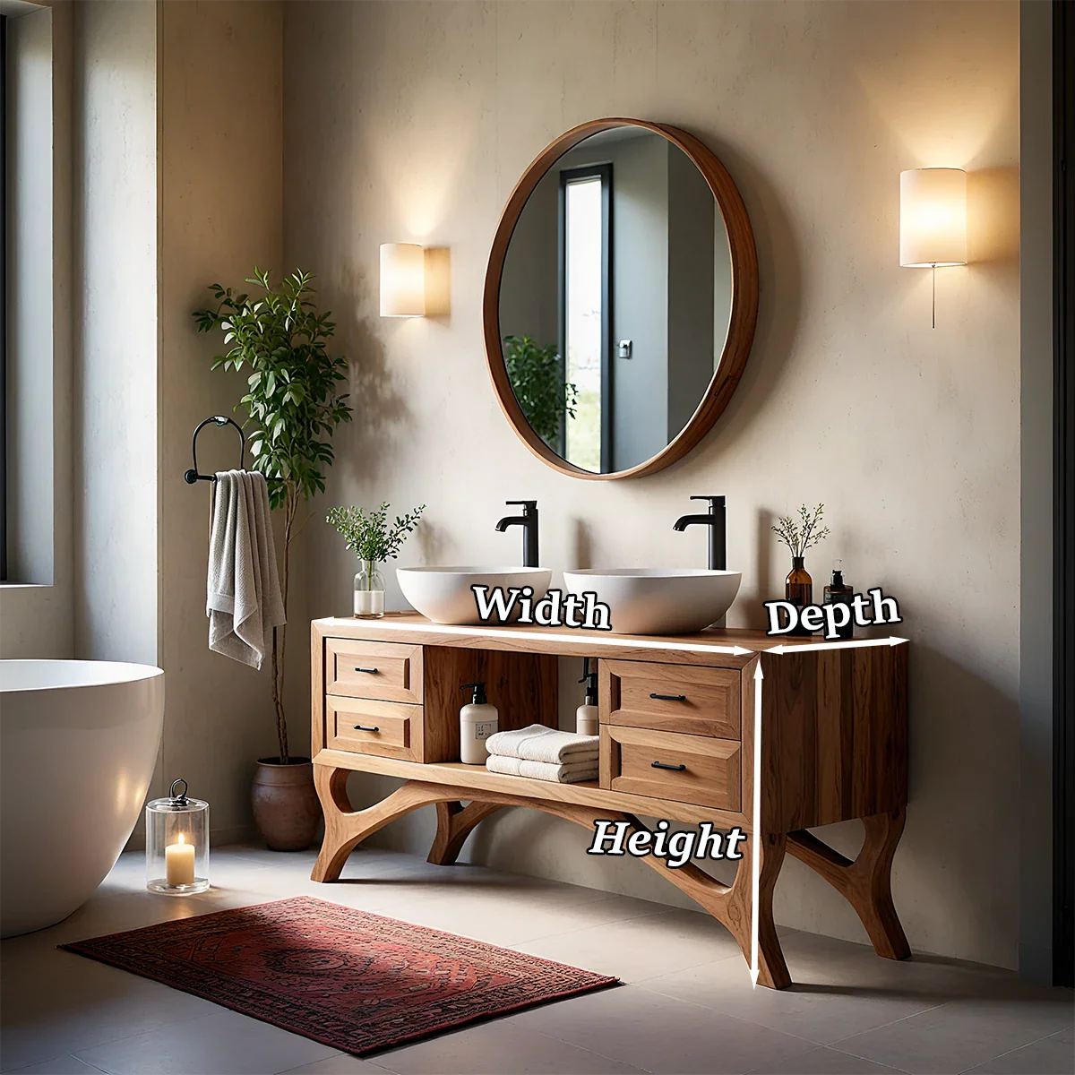 Walnut tone double sink vanity – Walnut tone vanity