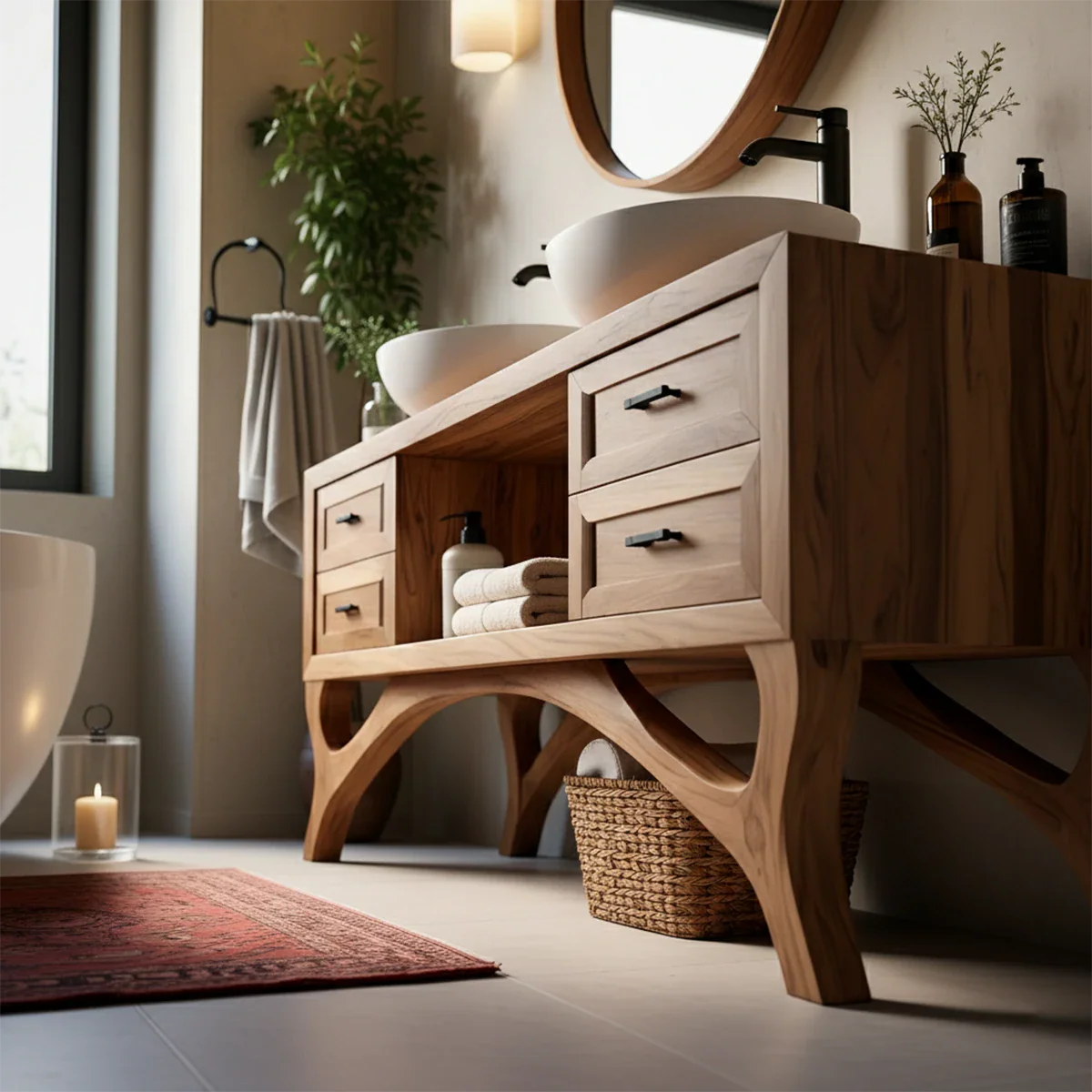 Freestanding double vanity cabinet – solid wood vanity