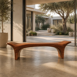 Entryway bench with sculpted arch support and warm natural finish for contemporary homes