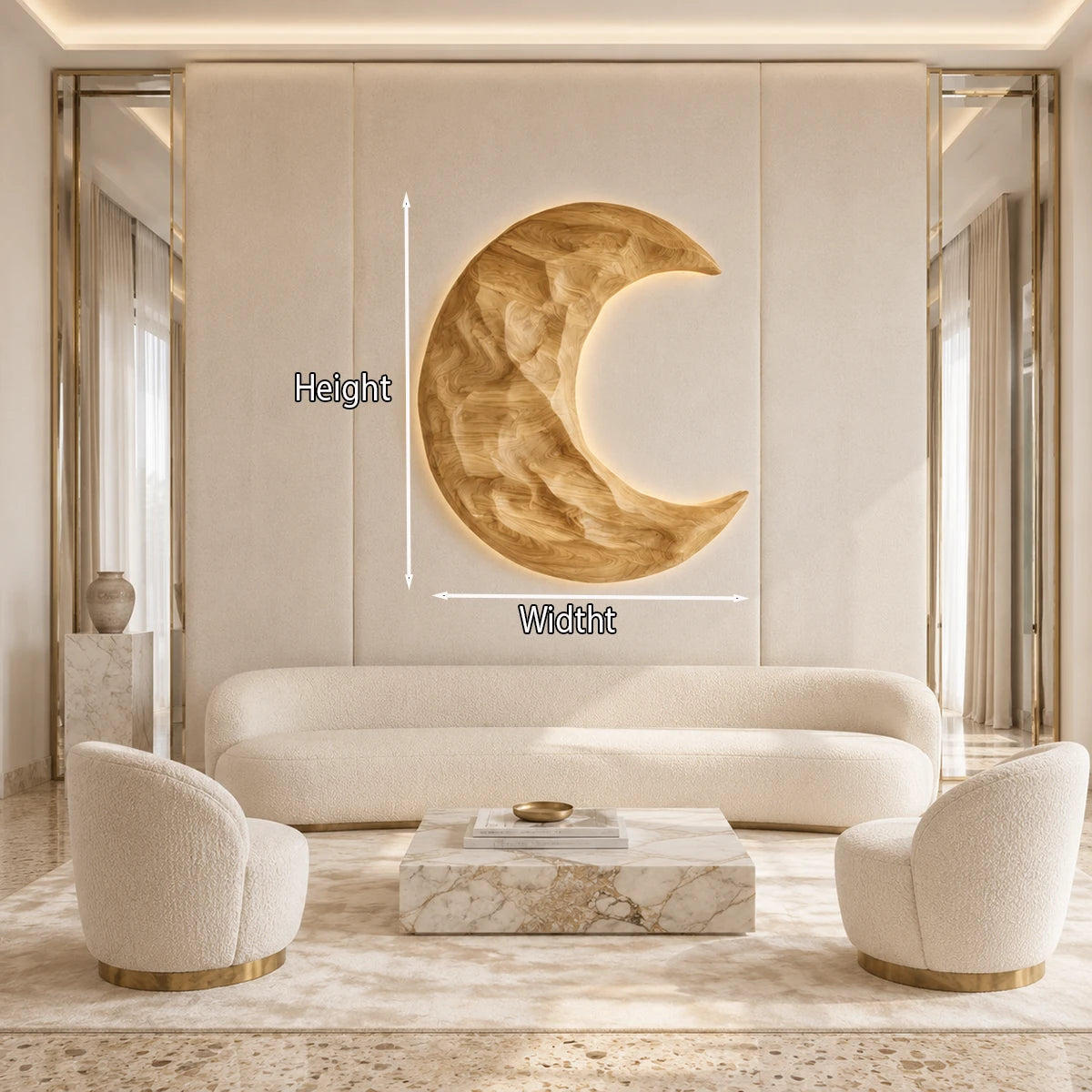 Artistic wall centerpiece in Natural Solid Wood brings depth to a serene room design