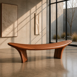Entryway bench with gently arched seat and sculpted supports for refined modern homes
