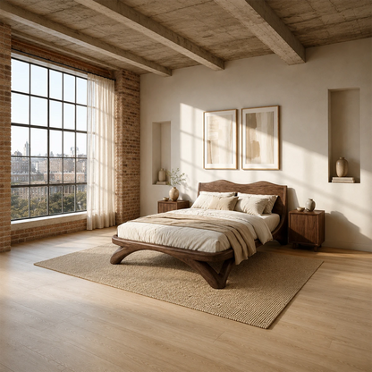 Curved Base Wooden Bed Frame Crafted From Natural Solid Wood for Lofts - ArborisWood - 2