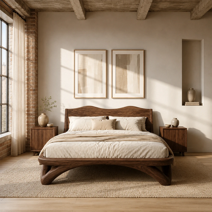 Curved Base Wooden Bed Frame Crafted From Natural Solid Wood for Lofts - ArborisWood - 3