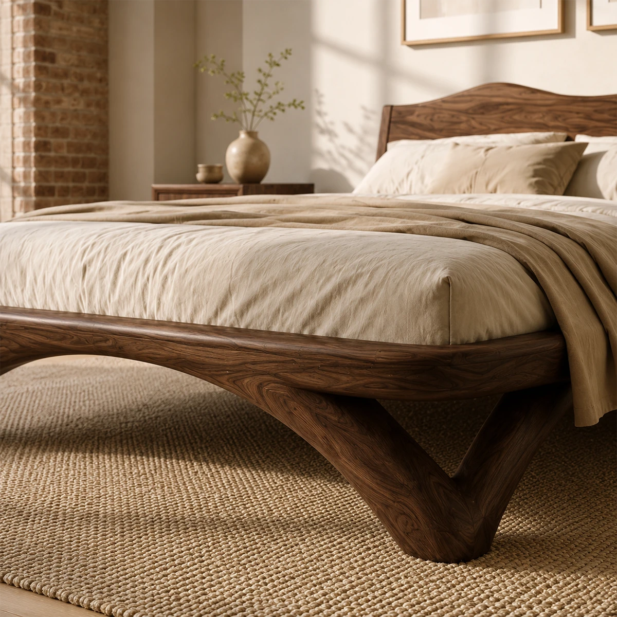 Curved Base Wooden Bed Frame Crafted From Natural Solid Wood for Lofts - ArborisWood - 4