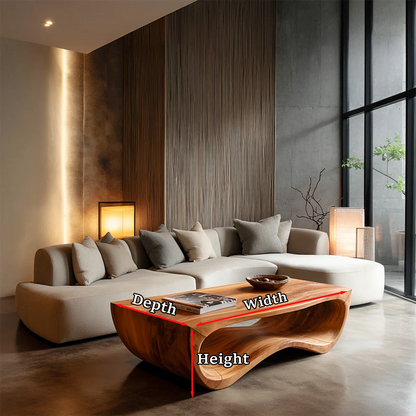 Curved Coffee Table in Natural Wood – Sculptural Center Table for Modern Living Spaces - ArborisWood - 10