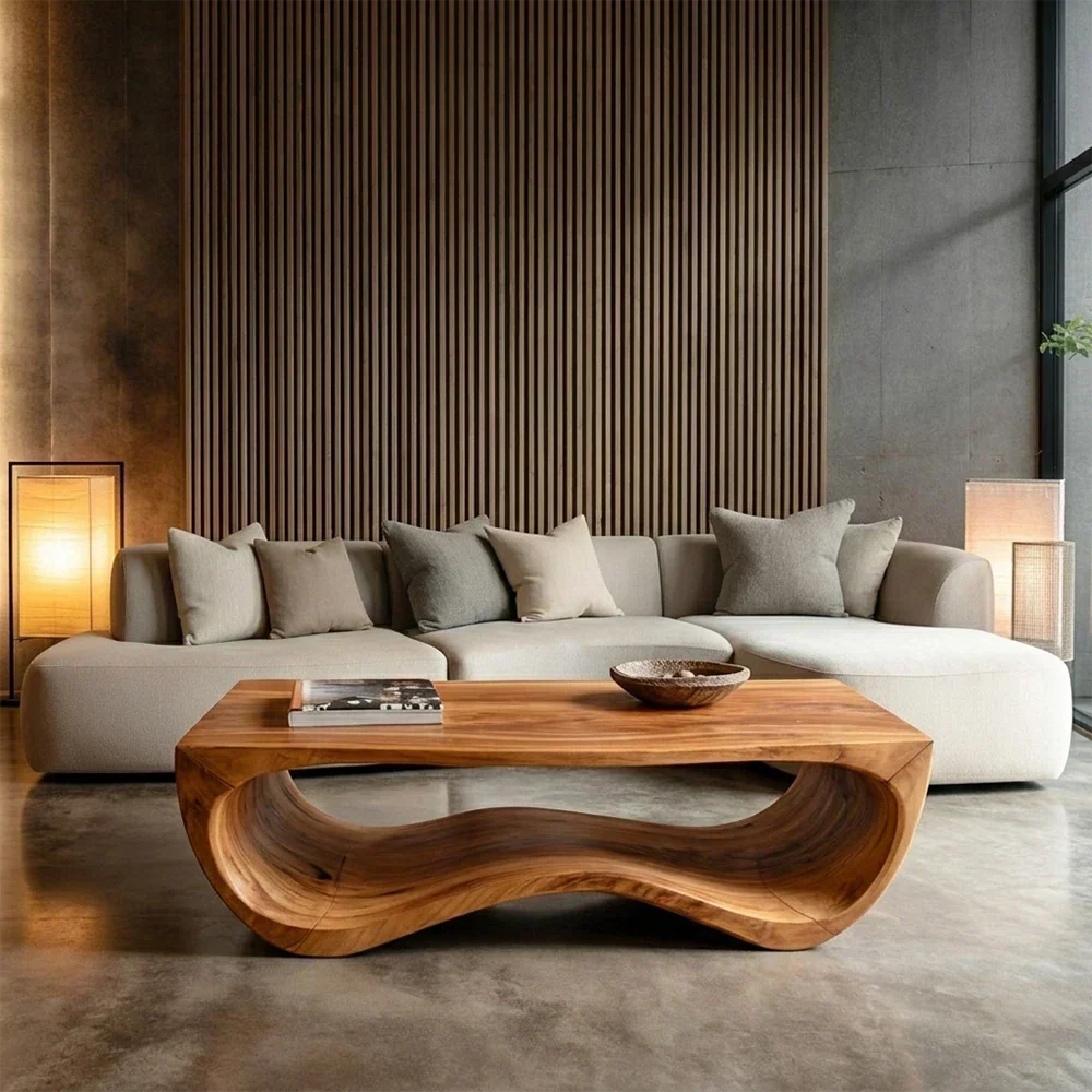 Curved Coffee Table in Natural Wood – Sculptural Center Table for Modern Living Spaces - Arboriswood - 3