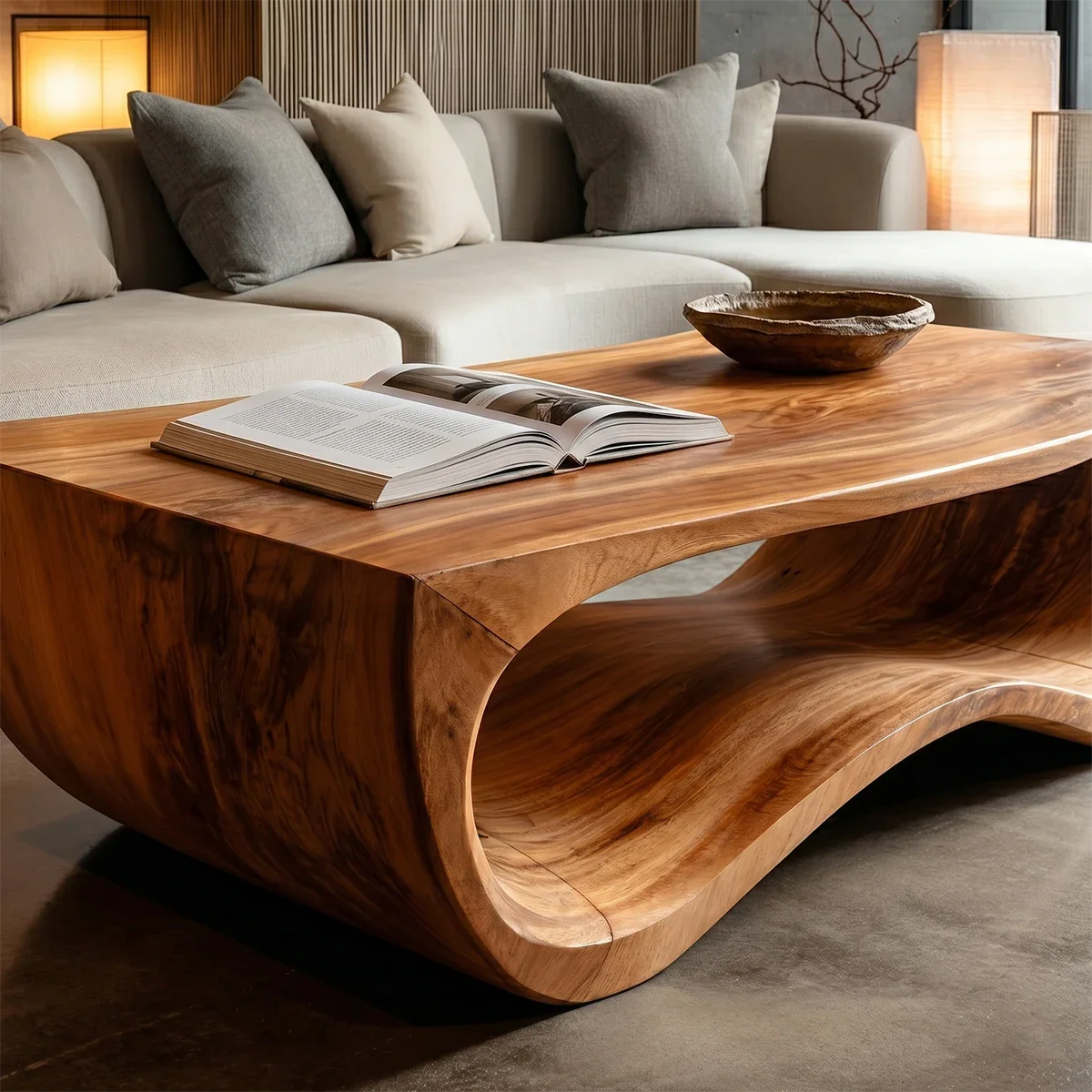Curved Coffee Table in Natural Wood – Sculptural Center Table for Modern Living Spaces - ArborisWood - 4