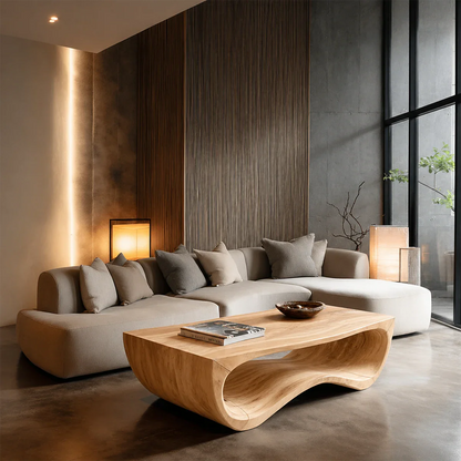 Curved Coffee Table in Natural Wood – Sculptural Center Table for Modern Living Spaces - ArborisWood - 7