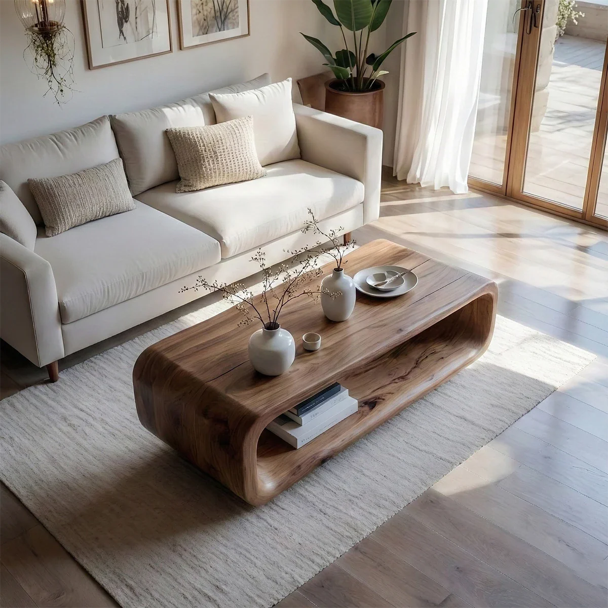 Curved Coffee Table with Storage – Solid Wood Modern Design - ArborisWood - 5