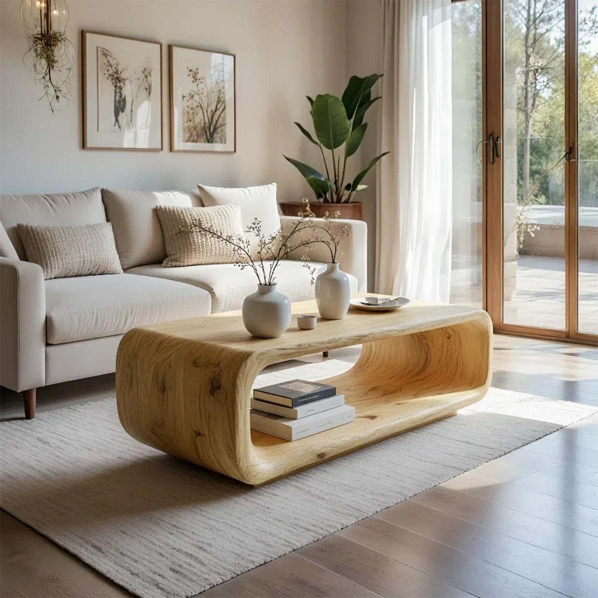 Curved Coffee Table with Storage – Solid Wood Modern Design - Arboriswood - 7
