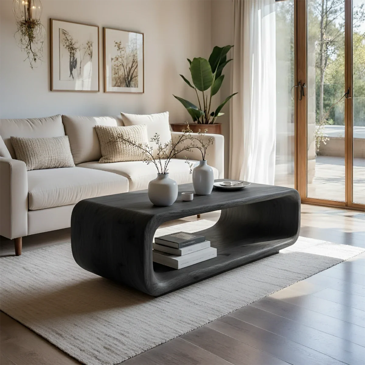 Curved Coffee Table with Storage – Solid Wood Modern Design - ArborisWood - 8