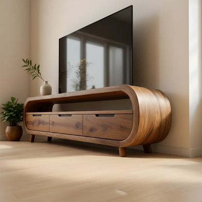 Curved Edge TV Stand Solid Wood Media Console Low Profile Storage - ArborisWood - 4